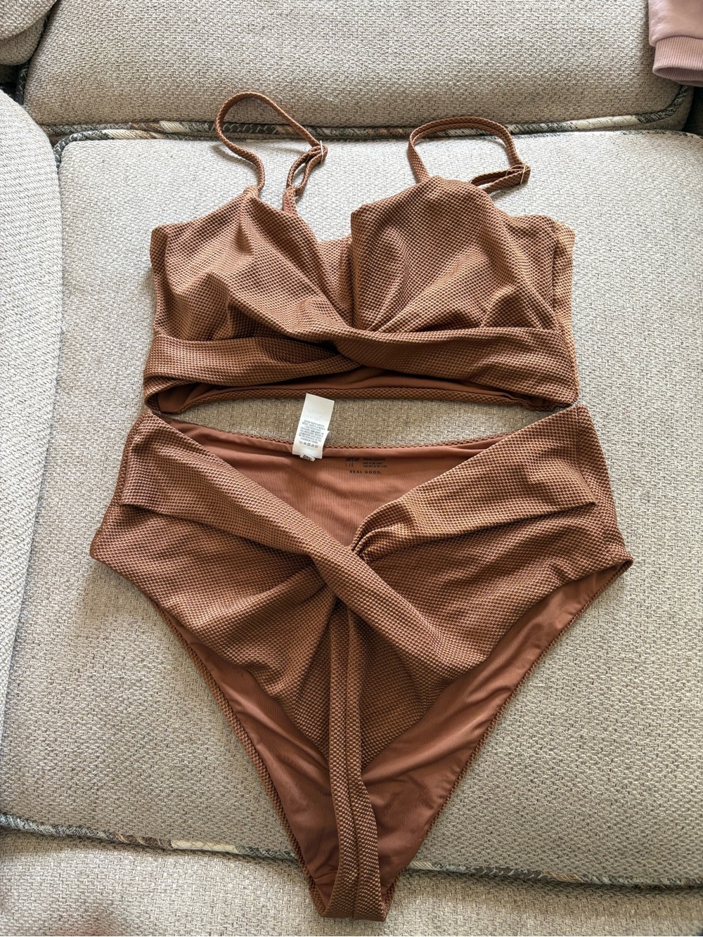 aerie Rust Brown Textured Scoop Two-Piece Bikini Set